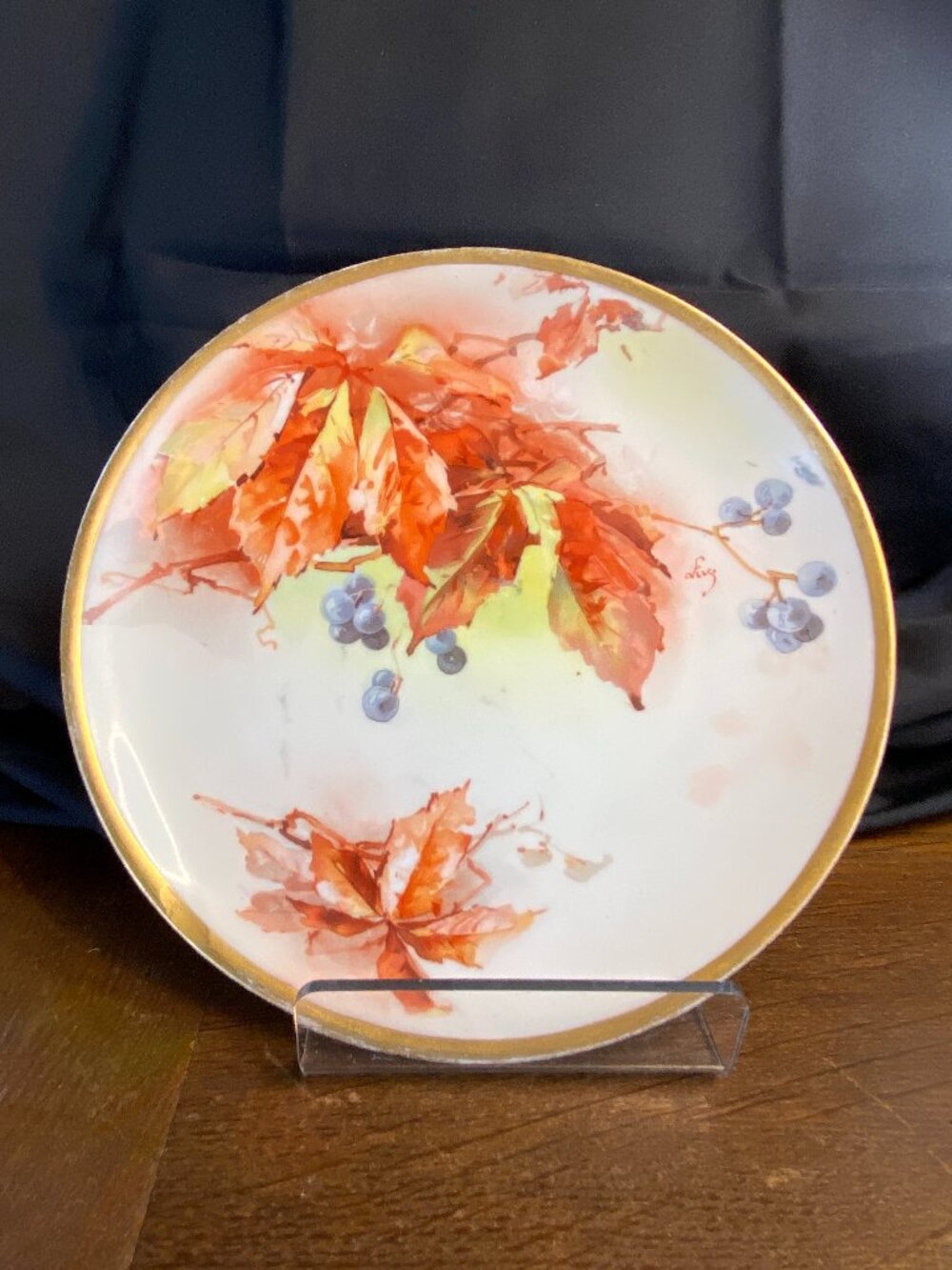 Antique A Lanterier & Co Limoges France Hand-painted Fall Leaves Gold Trim